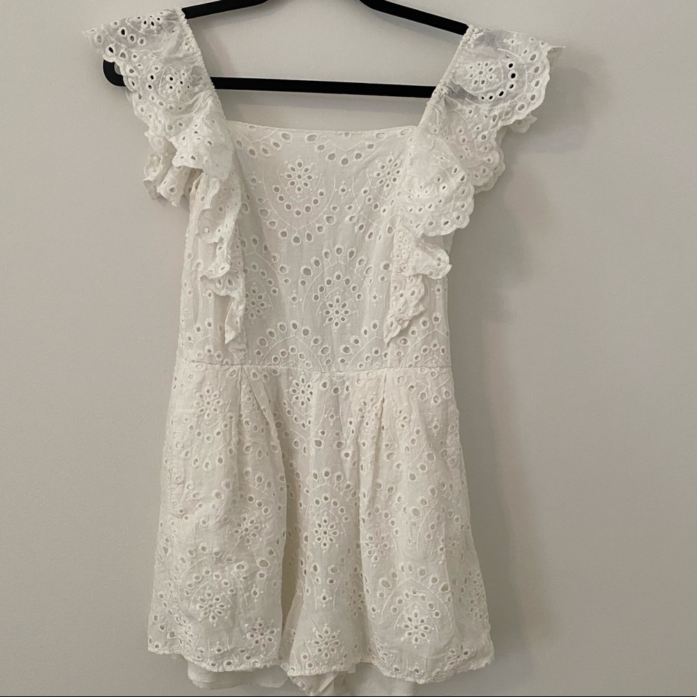 White Lace Romper FlutterSleeve Red Dress Boutique